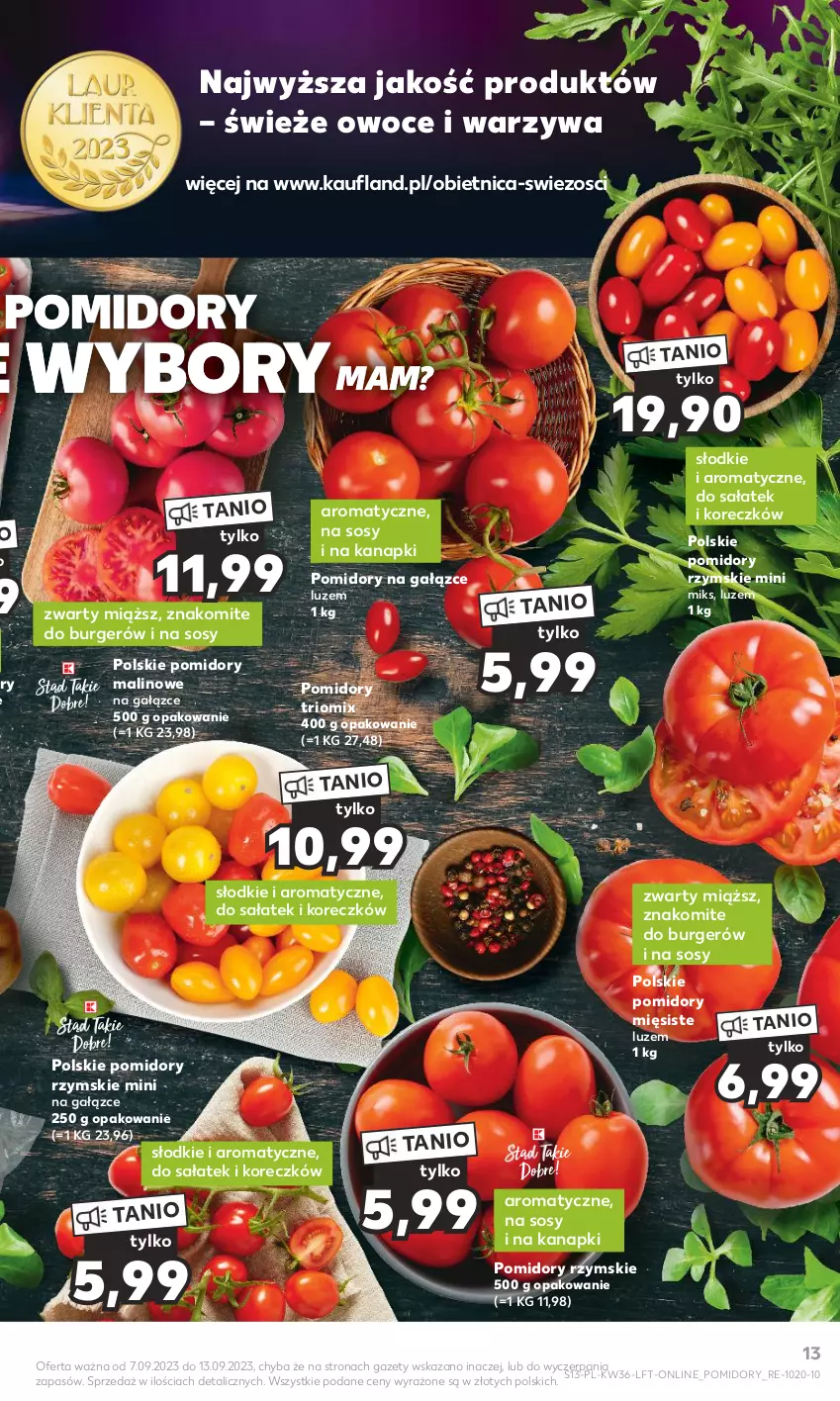 Gazetka promocyjna Kaufland - Gazetka tygodnia - ważna 07.09 do 13.09.2023 - strona 13 - produkty: Burger, Owoce, Pomidory, Sałat, Sos, Warzywa