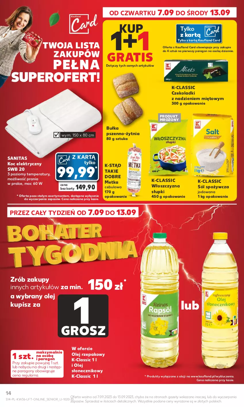 Gazetka promocyjna Kaufland - Gazetka tygodnia - ważna 07.09 do 13.09.2023 - strona 14 - produkty: Bułka, Gra, Koc, Olej, Olej rzepakowy, Olej słonecznikowy, Sól