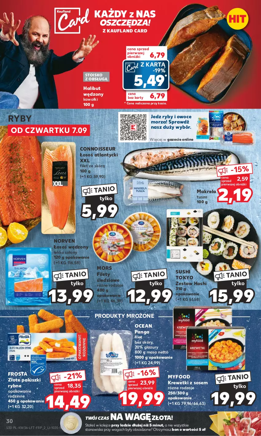 Gazetka promocyjna Kaufland - Gazetka tygodnia - ważna 07.09 do 13.09.2023 - strona 30 - produkty: Frosta, Halibut, Kawa, Krewetki, Lazur, Olej, Owoce, Owoce morza, Paluszki rybne, Panga, Produkty mrożone, Ryby i owoce morza, Sos, Sushi, Tusz, Waga