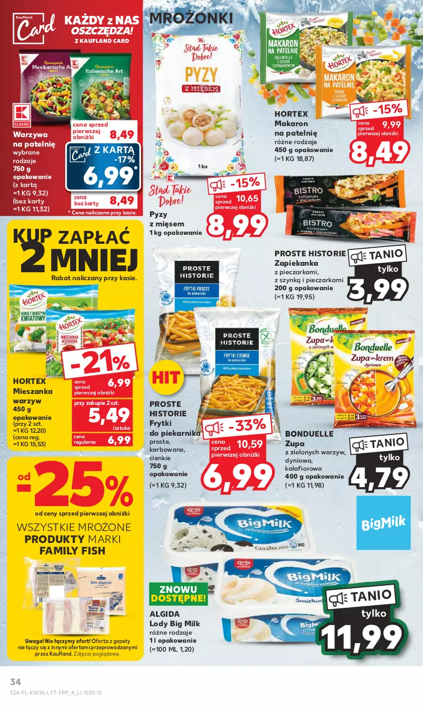 Gazetka promocyjna Kaufland - Gazetka tygodnia - ważna 07.09 do 13.09.2023 - strona 34 - produkty: Algida, Big Milk, Bonduelle, Fa, Frytki, Hortex, Kalafior, LG, Lody, Makaron, Mieszanka warzyw, Piec, Pieczarka, Piekarnik, Waga, Warzywa, Zapiekanka, Zupa