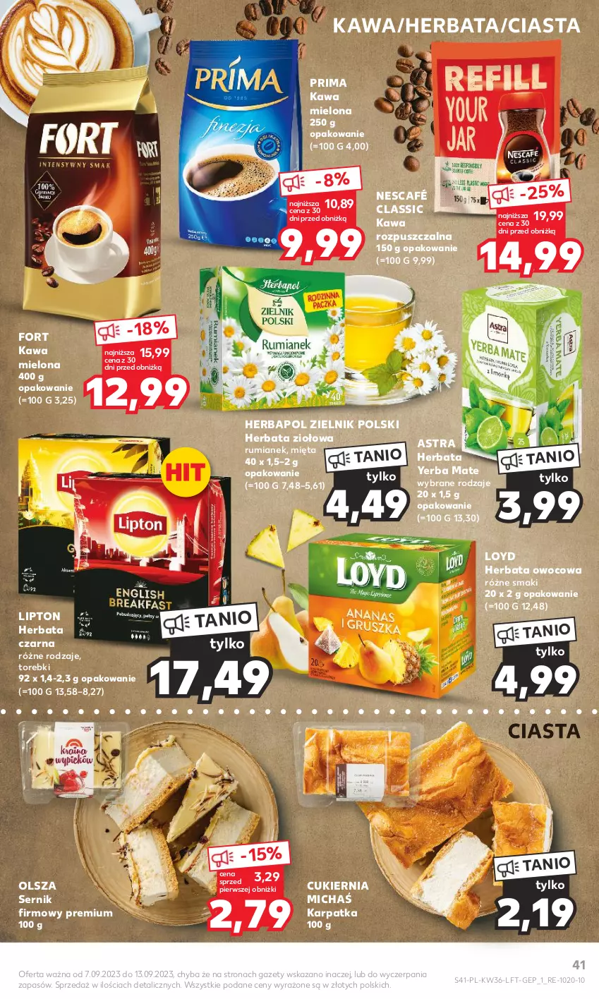 Gazetka promocyjna Kaufland - Gazetka tygodnia - ważna 07.09 do 13.09.2023 - strona 41 - produkty: Cukier, Herbapol, Herbata, Herbata czarna, Herbata owocowa, Karp, Kawa, Kawa mielona, Kawa rozpuszczalna, Lipton, Loyd, Mięta, Nescafé, Prima, Rum, Ser