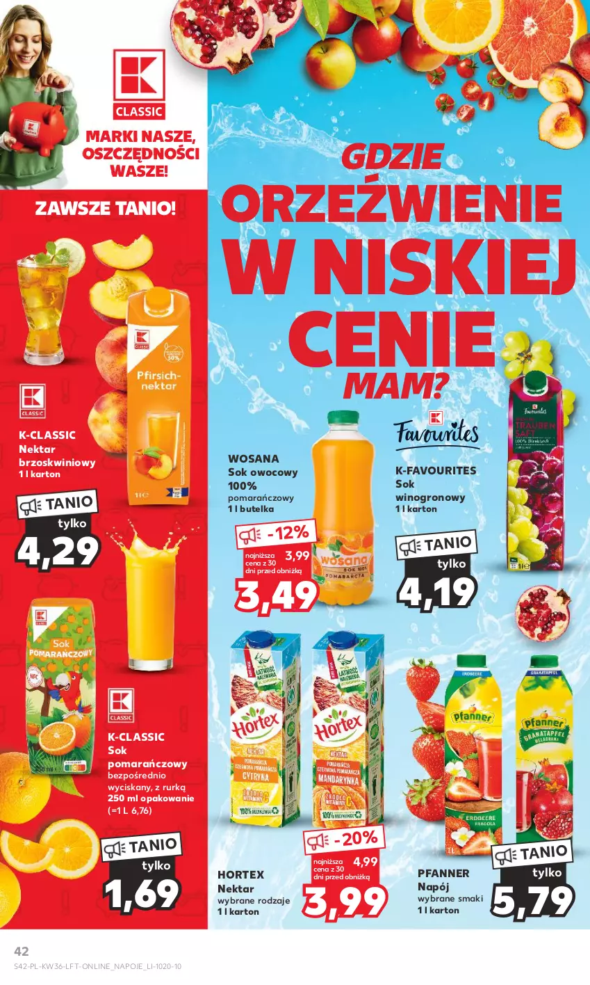 Gazetka promocyjna Kaufland - Gazetka tygodnia - ważna 07.09 do 13.09.2023 - strona 42 - produkty: Fa, Hortex, Napój, Napoje, Nektar, Sok, Sok pomarańczowy, Wino, Wosana