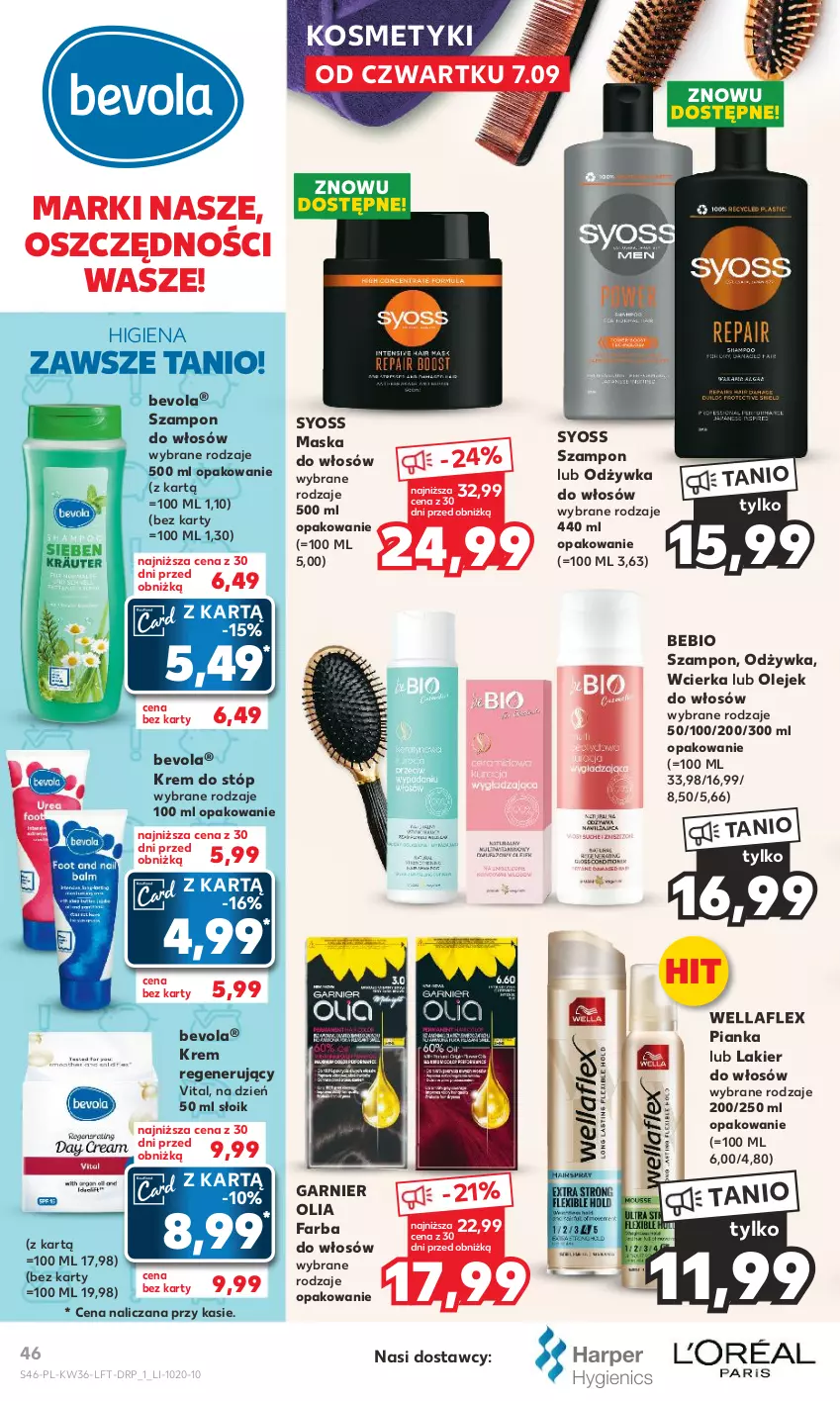 Gazetka promocyjna Kaufland - Gazetka tygodnia - ważna 07.09 do 13.09.2023 - strona 46 - produkty: Fa, Farba do włosów, Garnier, Krem do stóp, Krem regenerujący, Lakier, Lakier do włosów, Maska, Maska do włosów, Odżywka, Olej, Syoss, Szampon, Wella, Wellaflex