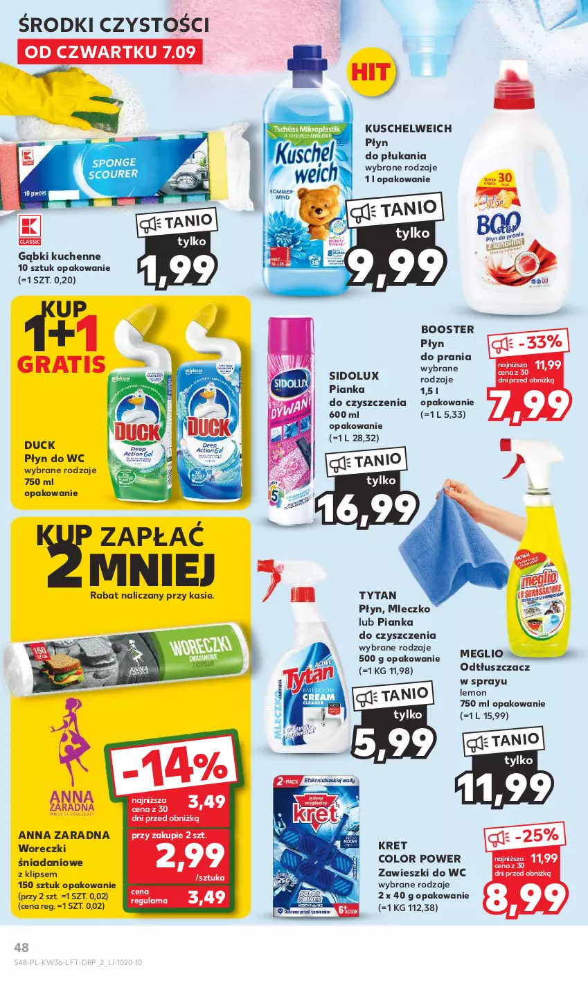 Gazetka promocyjna Kaufland - Gazetka tygodnia - ważna 07.09 do 13.09.2023 - strona 48 - produkty: Booster, Danio, Duck, Gra, Kret, Mleczko, Odtłuszczacz, Pianka do czyszczenia, Płyn do płukania, Płyn do prania, Płyn do wc, Sidolux, Tytan, Zawieszki