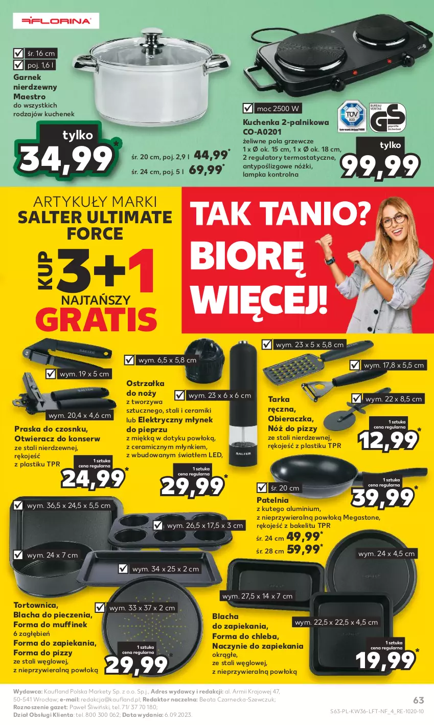 Gazetka promocyjna Kaufland - Gazetka tygodnia - ważna 07.09 do 13.09.2023 - strona 63 - produkty: Blacha do pieczenia, Chleb, Dres, Garnek, Gra, Młynek, Noż, Obieraczka, Ostrzałka do noży, Otwieracz, Patelnia, Piec, Pieprz, Praska, Ser, Tarka, Termos, Tortownica