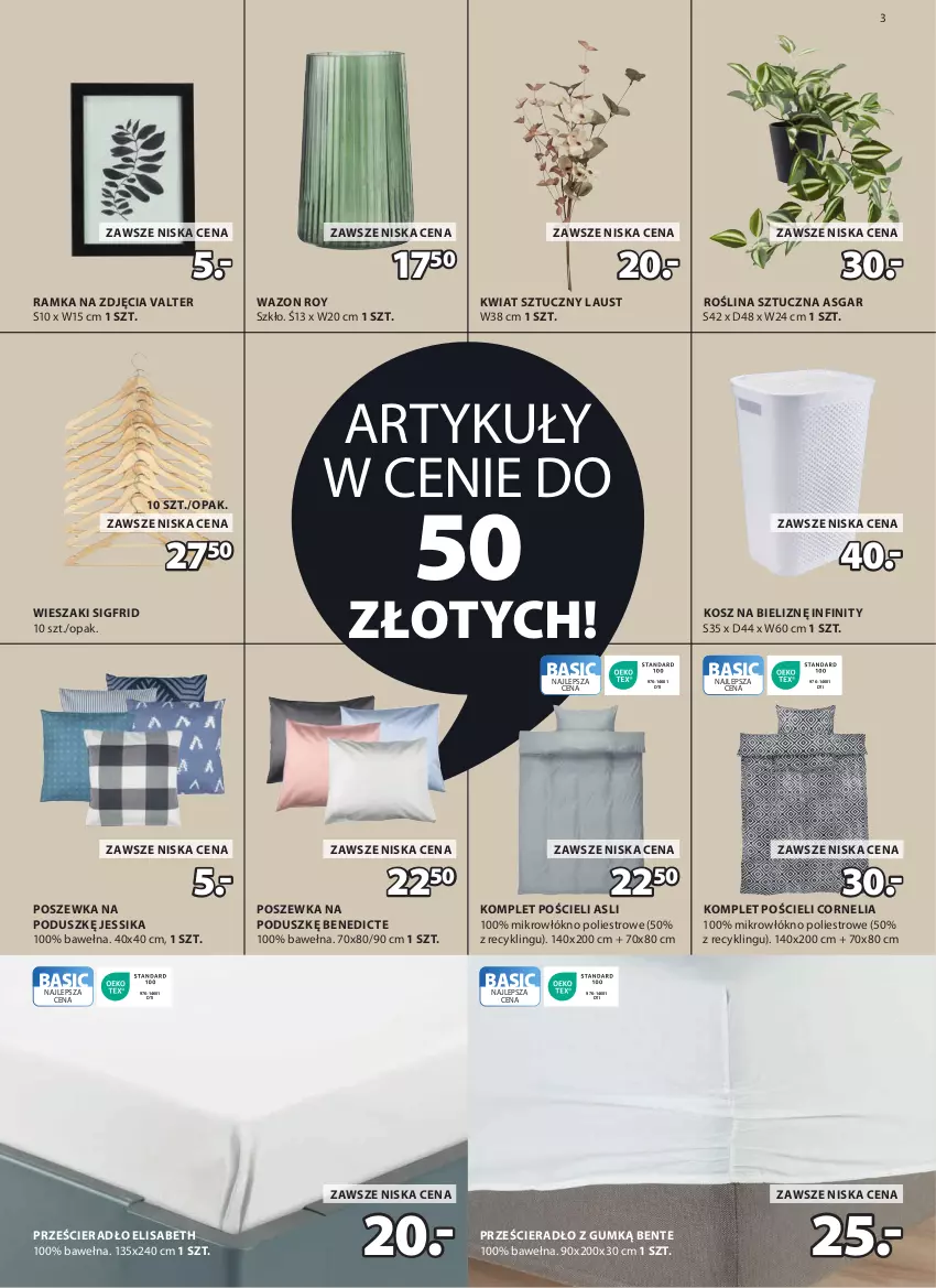 Gazetka promocyjna Jysk - Koszyk - ważna 14.08 do 01.09.2024 - strona 4 - produkty: Komplet pościeli, Kosz, Kosz na bieliznę, Pościel, Poszewka, Prześcieradło, Ramka, Roślina sztuczna, Wazon, Wełna, Wieszak