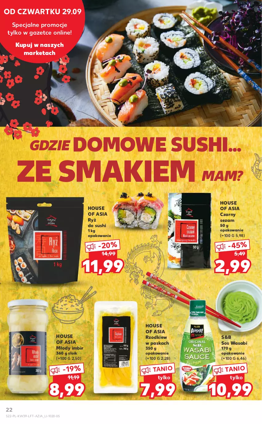 Gazetka promocyjna Kaufland - OFERTA TYGODNIA - ważna 29.09 do 05.10.2022 - strona 22 - produkty: House of Asia, Imbir, Ryż, Ryż do sushi, Sezam, Sos, Sushi, Wasa