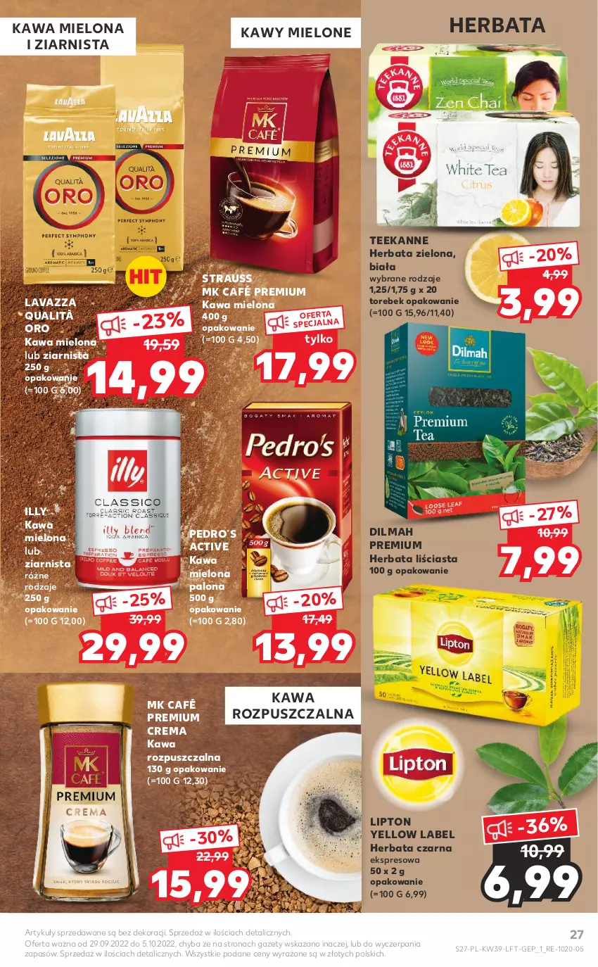 Gazetka promocyjna Kaufland - OFERTA TYGODNIA - ważna 29.09 do 05.10.2022 - strona 27 - produkty: Dilmah, Herbata, Herbata czarna, Kawa, Kawa mielona, Kawa rozpuszczalna, Lavazza, Lipton, Teekanne