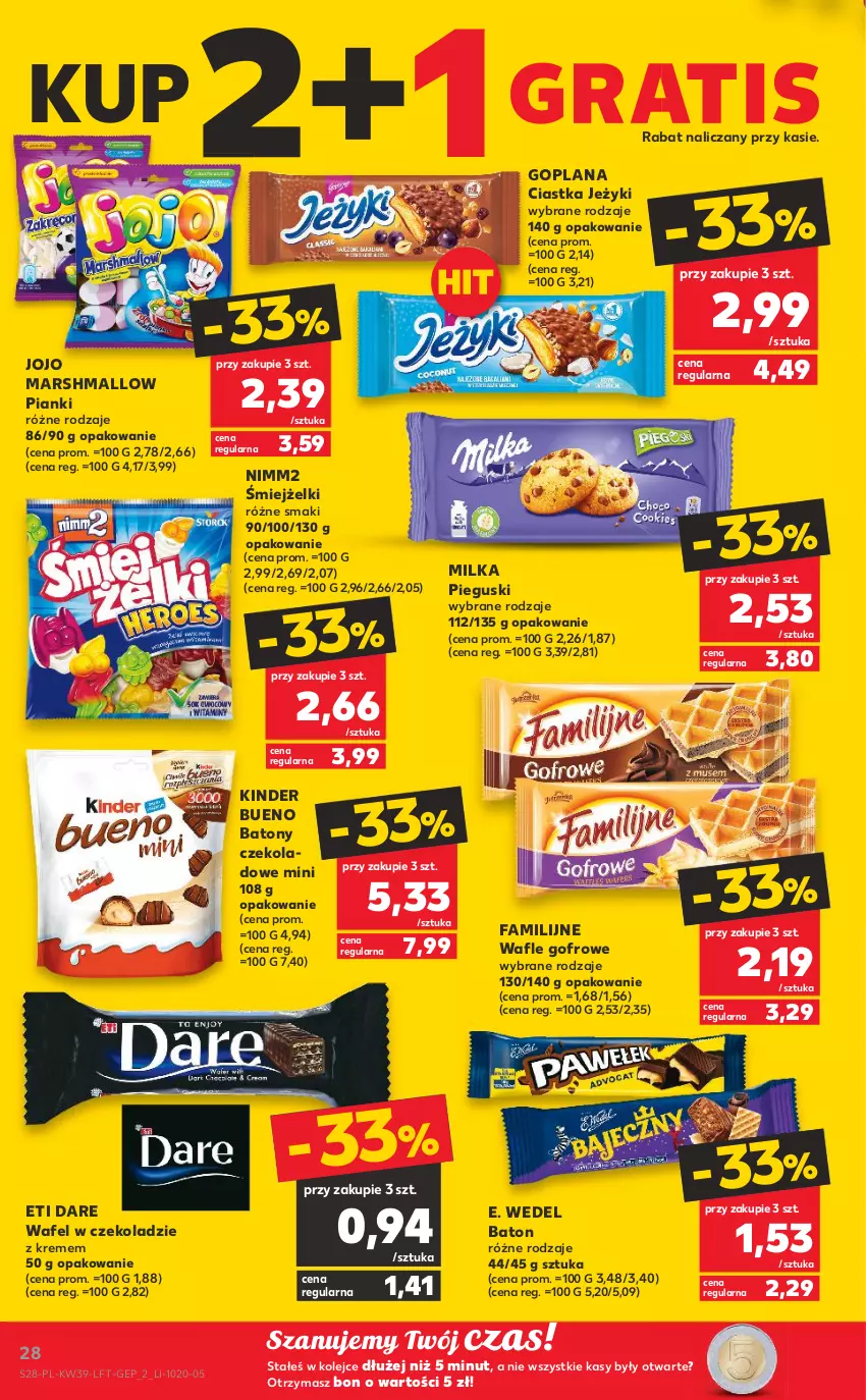 Gazetka promocyjna Kaufland - OFERTA TYGODNIA - ważna 29.09 do 05.10.2022 - strona 28 - produkty: Baton, Ciastka, E. Wedel, Fa, Goplana, Gra, Jeżyki, Kinder, Kinder Bueno, LANA, Mars, Milka, Nimm2, Olej, Wafle