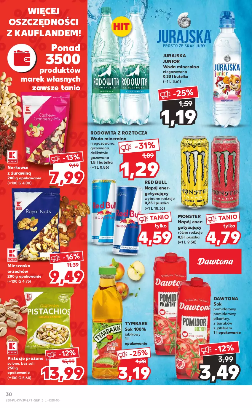 Gazetka promocyjna Kaufland - OFERTA TYGODNIA - ważna 29.09 do 05.10.2022 - strona 30 - produkty: Dawtona, Napój, Pistacje, Red Bull, Sok, Tymbark, Woda, Woda mineralna