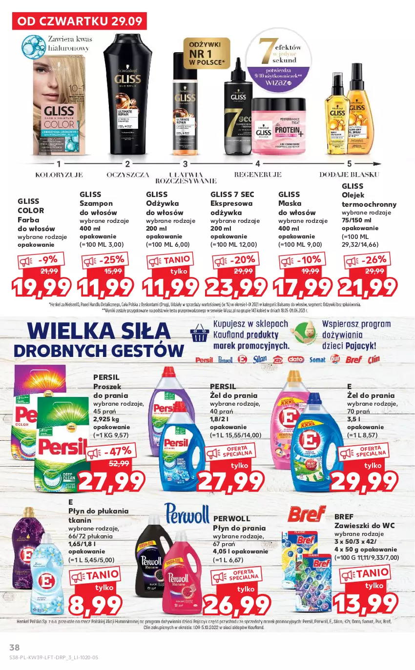 Gazetka promocyjna Kaufland - OFERTA TYGODNIA - ważna 29.09 do 05.10.2022 - strona 38 - produkty: Bref, Fa, Farba do włosów, Maska, Maska do włosów, Odżywka, Olej, Persil, Perwoll, Płyn do płukania, Płyn do prania, Proszek do prania, Szampon, Zawieszki