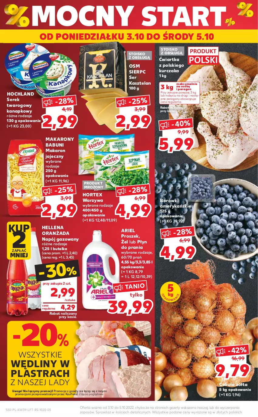 Gazetka promocyjna Kaufland - OFERTA TYGODNIA - ważna 29.09 do 05.10.2022 - strona 50 - produkty: Ariel, Babuni, Cebula, Hellena, Hochland, Hortex, Kasztelan, Kurczak, Makaron, Napój, Napój gazowany, Oranżada, Płyn do prania, Ser, Ser Kasztelan, Serek, Serek twarogowy, Waga, Warzywa