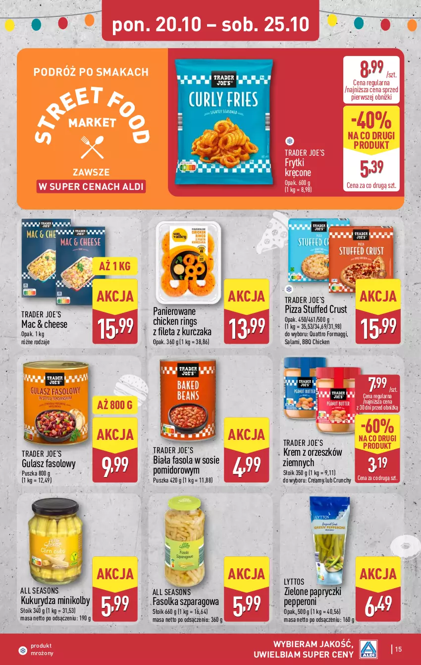 Gazetka promocyjna Aldi - Pełna oferta - ważna 20.10 do 25.10.2025 - strona 15 - produkty: All Seasons, Fa, Fasola, Frytki, Kukurydza, Kurczak, Maggi, Pizza, Rust, Salami, Sos