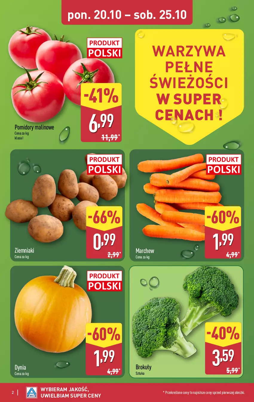 Gazetka promocyjna Aldi - Pełna oferta - ważna 20.10 do 25.10.2025 - strona 2 - produkty: Brokuły, Pomidory, Warzywa, Ziemniaki