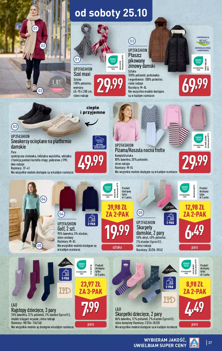Gazetka promocyjna Aldi - Pełna oferta - ważna 20.10 do 25.10.2025 - strona 37 - produkty: Dzieci, Fa, Karp, Kosz, Koszula, Koszula nocna, Piżama, Płaszcz, Rajstopy, Skarpetki, Sneakersy, Szal, Top, Wełna