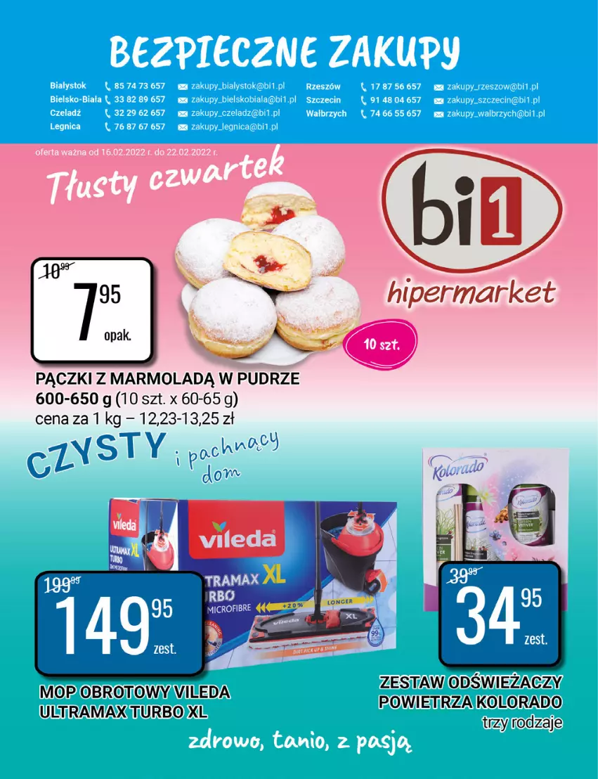 Gazetka promocyjna Bi1 - Tłusty czwartek - ważna 16.02 do 22.02.2022 - strona 1 - produkty: Kolorado, Mola, Mop, Rama, Vileda