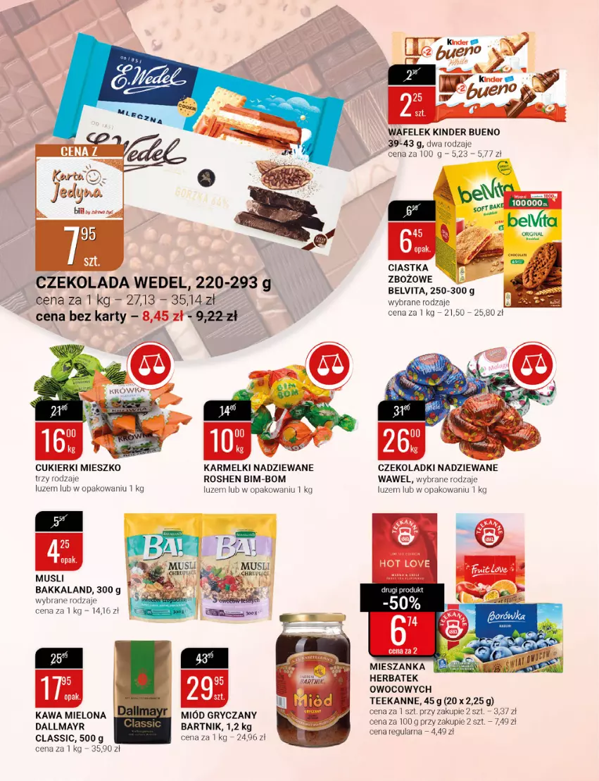 Gazetka promocyjna Bi1 - Tłusty czwartek - ważna 16.02 do 22.02.2022 - strona 14 - produkty: BelVita, Ciastka, Cukier, Cukierki, Czekolada, Dallmayr, Gry, Kawa, Kawa mielona, Kinder, Kinder Bueno, Miód, Mus, Teekanne, Wafelek, Wawel