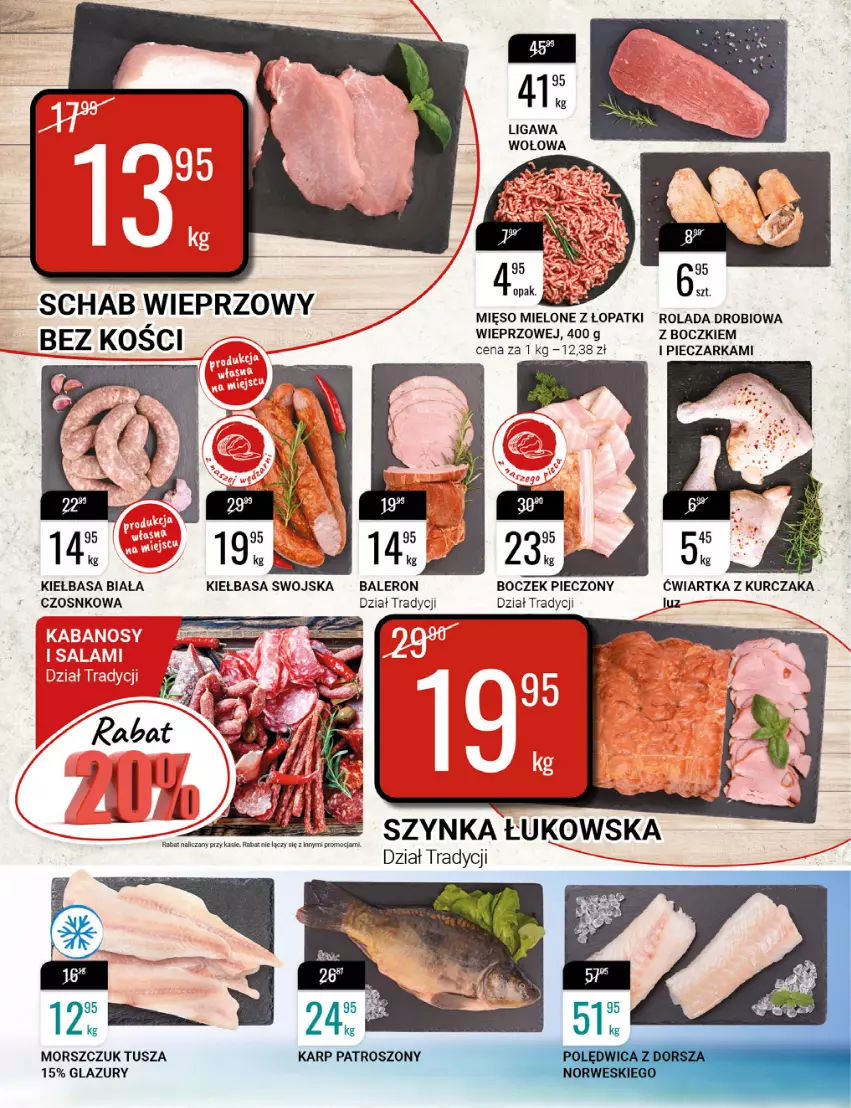 Gazetka promocyjna Bi1 - Tłusty czwartek - ważna 16.02 do 22.02.2022 - strona 8 - produkty: Boczek, Boczek pieczony, Karp, Kiełbasa, Kiełbasa biała, Kurczak, Lazur, Mięso, Mięso mielone, Piec, Rolada, Szynka, Tusz