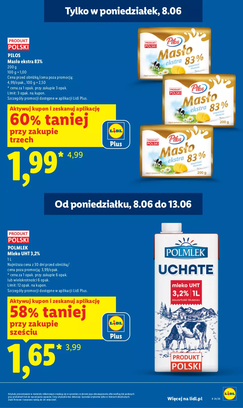 Gazetka promocyjna Lidl - Gazetka ważna od 8.06 do 10.06 - ważna 08.06 do 10.06.2026 - strona 3 - produkty: Masło, Mleko, Pilos, POLMLEK