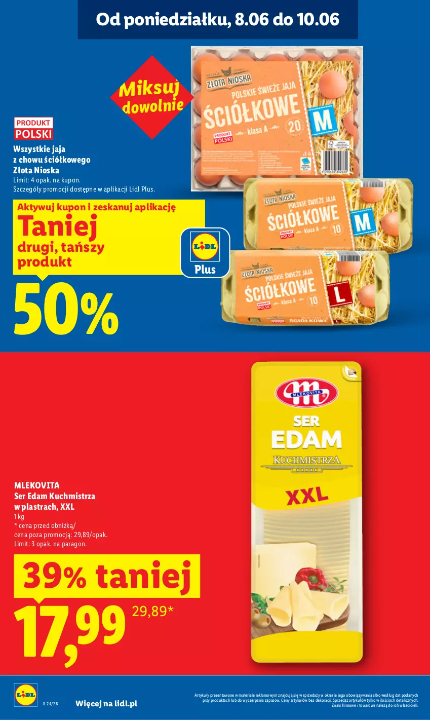 Gazetka promocyjna Lidl - Gazetka ważna od 8.06 do 10.06 - ważna 08.06 do 10.06.2026 - strona 4 - produkty: Edam, Jaja, Mleko, Mlekovita, Ser