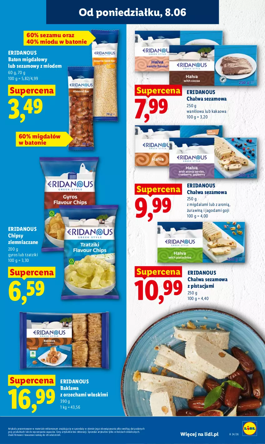 Gazetka promocyjna Lidl - Gazetka ważna od 8.06 do 10.06 - ważna 08.06 do 10.06.2026 - strona 45 - produkty: Baton, Chałwa, Chipsy, Gyros, Kakao, Sezam