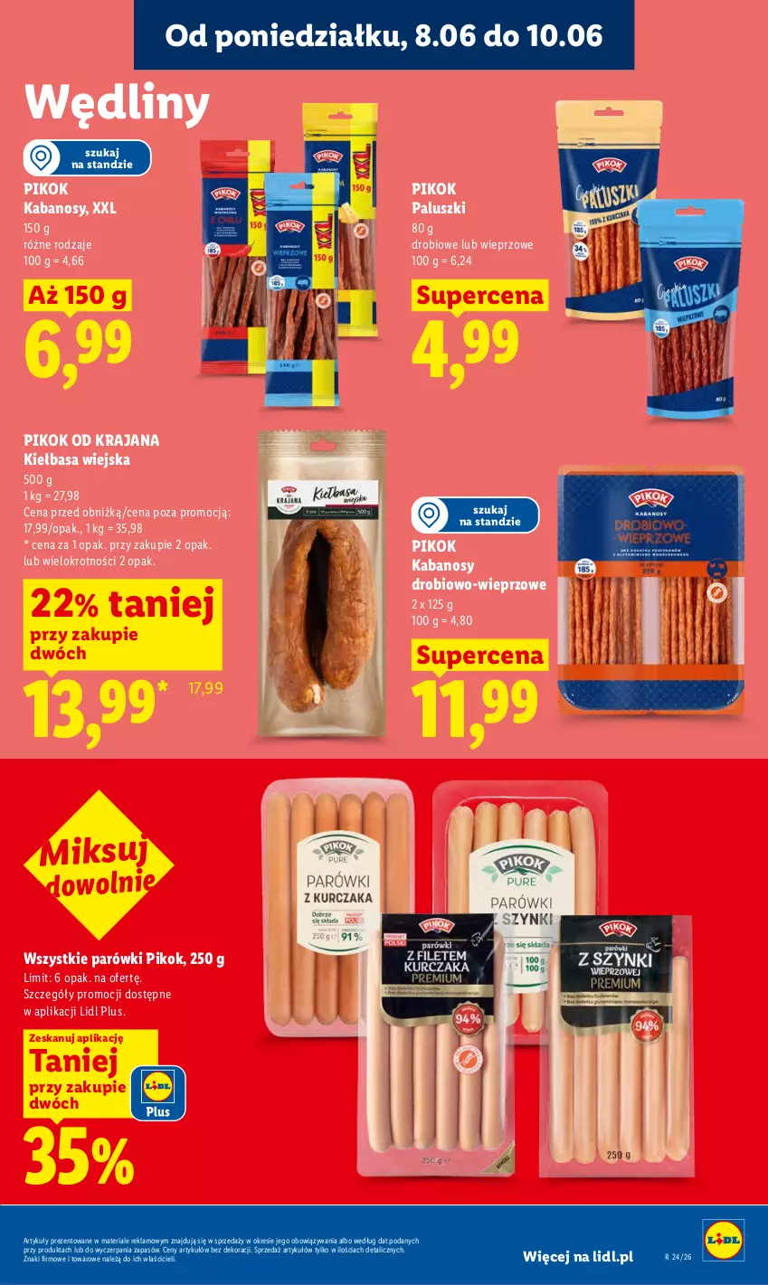 Gazetka promocyjna Lidl - Gazetka ważna od 8.06 do 10.06 - ważna 08.06 do 10.06.2026 - strona 53 - produkty: Kabanos, Kiełbasa, Kiełbasa wiejska, Parówki, PIKOK
