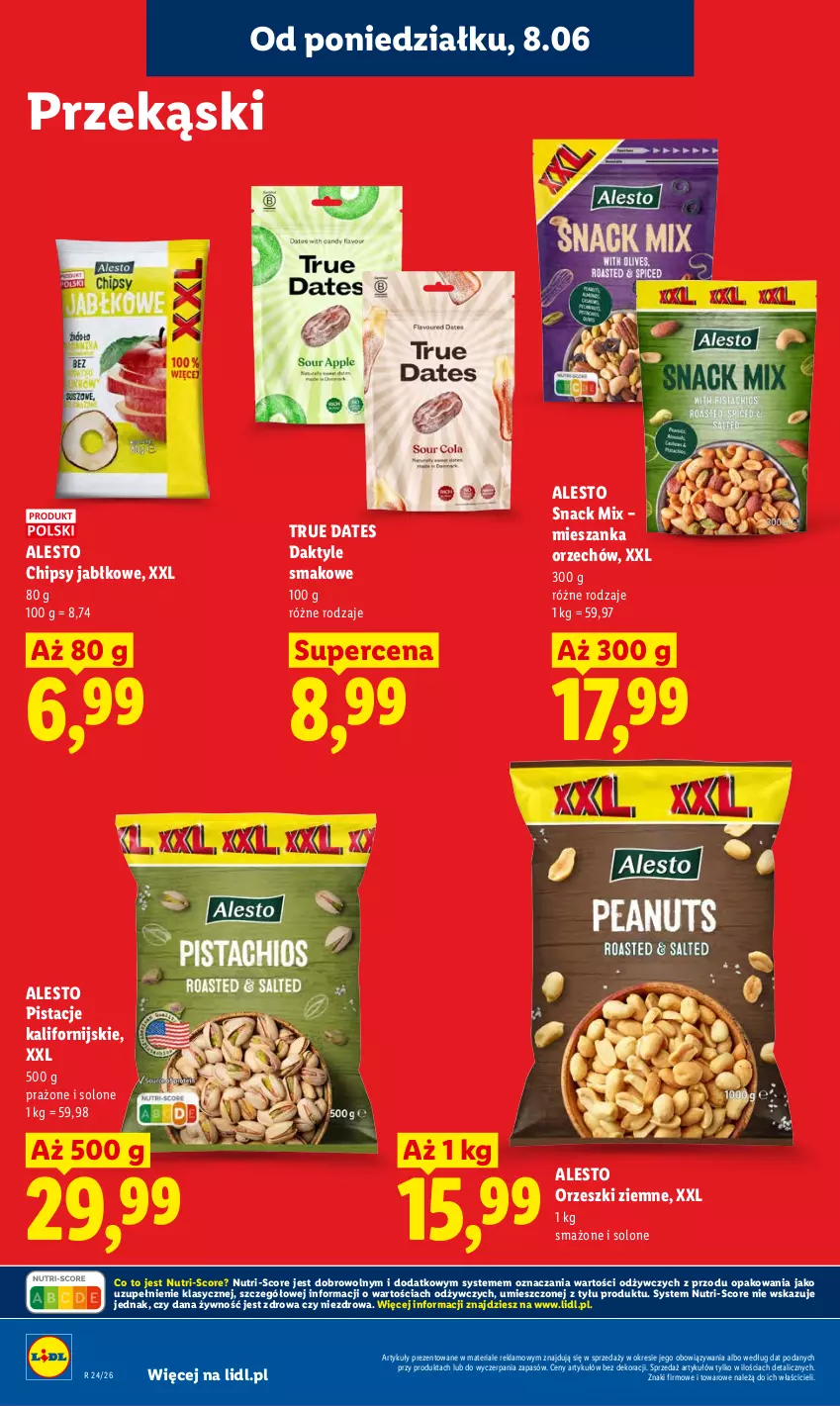 Gazetka promocyjna Lidl - Gazetka ważna od 8.06 do 10.06 - ważna 08.06 do 10.06.2026 - strona 72 - produkty: Chipsy, Daktyle, Orzeszki, Orzeszki ziemne, Pistacje
