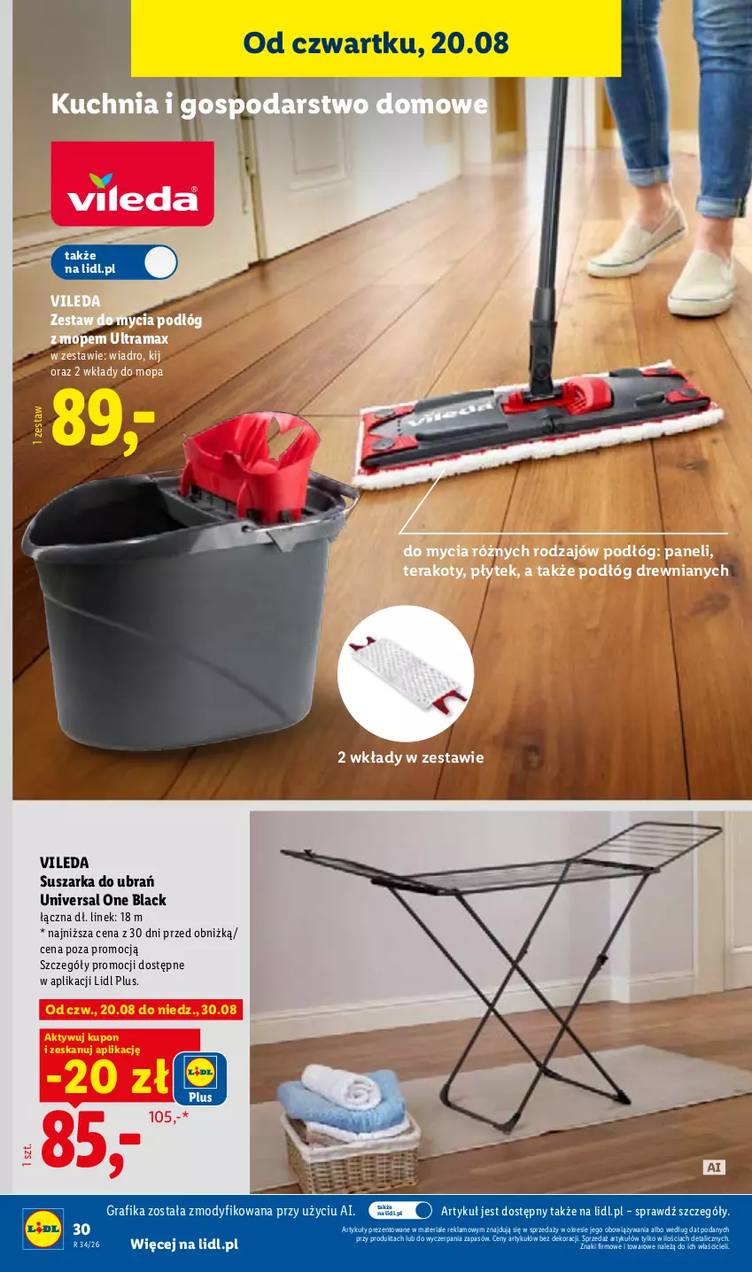 Gazetka promocyjna Lidl - Gazetka ważna od 17.08. do 22.08. - ważna 17.08 do 22.08.2026 - strona 42 - produkty: Gra, Grafika, Kuchnia, Lack, Mop, Rama, Suszarka, Suszarka do ubrań, Tera, Vileda, Wiadro
