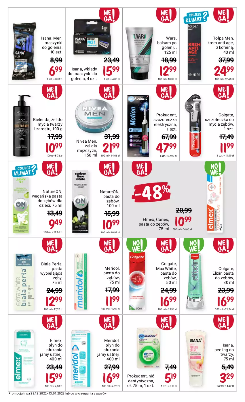 Gazetka promocyjna Rossmann - 28 grudnia - ważna 28.12.2022 do 13.01.2023 - strona 7 - produkty: Balsam po goleniu, Bielenda, Colgate, Dzieci, Elmex, Isana, LG, Nić dentystyczna, Nivea, Nivea Men, Pasta do zębów, Peeling, Perła, Płyn do płukania, Płyn do płukania jamy ustnej, Prokudent, Szczoteczka, Tołpa