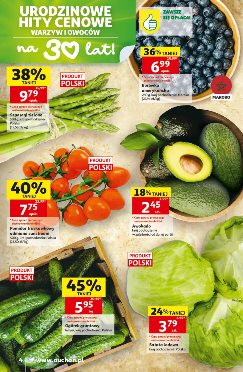 Gazetka promocyjna Auchan - Gazetka 30 Lat Supermarket Auchan - ważna 21.05 do 27.05.2026 - strona 4 - produkty: Borówka, Borówka amerykańska, Grunt, Ogórek, Sałat, Sałata lodowa