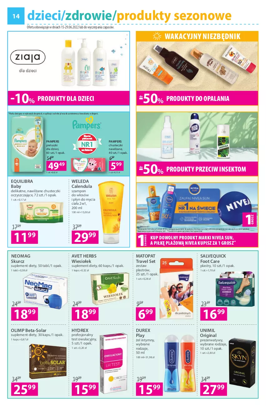 Gazetka promocyjna Hebe - Gazetka - ważna 15.06 do 29.06.2022 - strona 14 - produkty: Chusteczki, Durex, Dzieci, Gin, Gra, Monitor, Nivea, Pampers, Płyn do mycia, Prezerwatyw, Suplement diety, Szampon, Top, Unimil, Weleda, Zdrowie