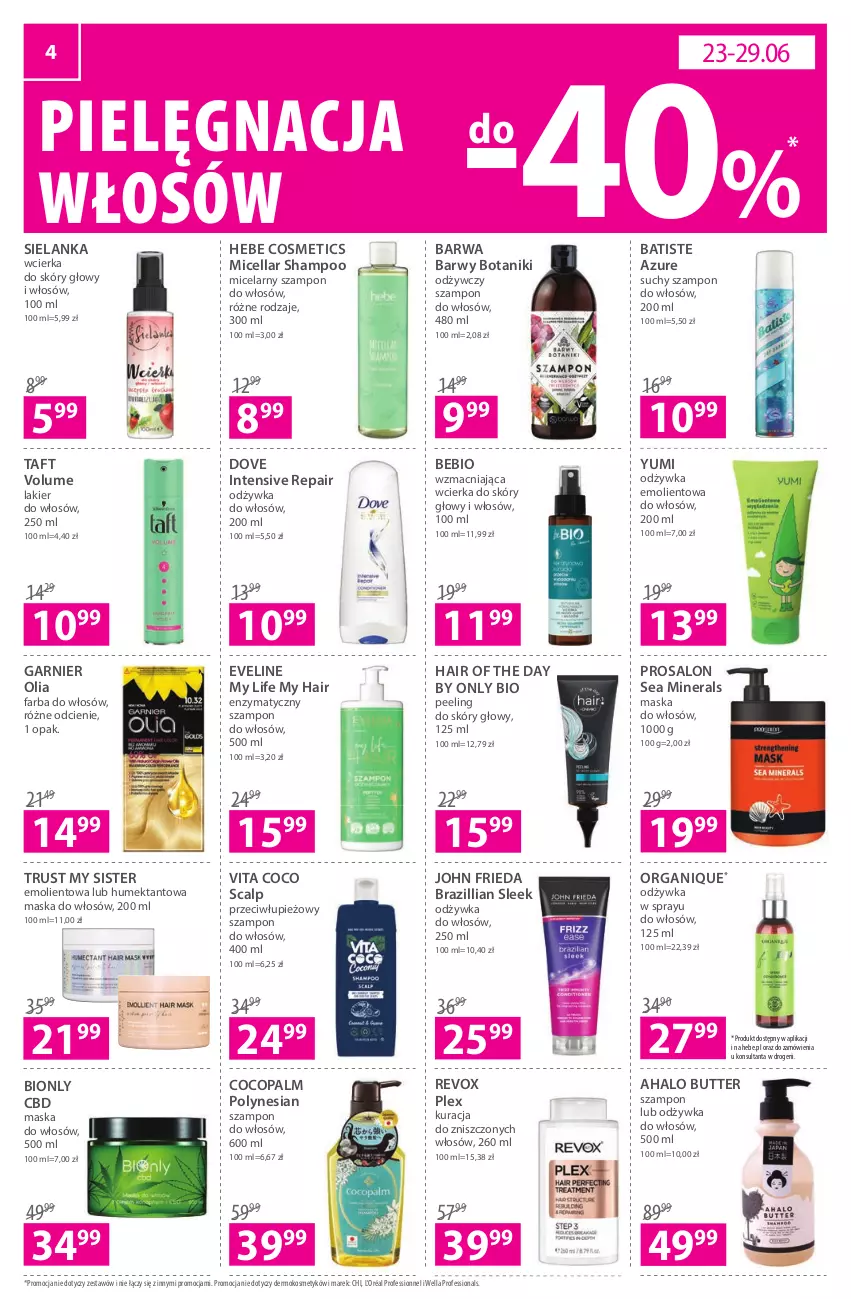 Gazetka promocyjna Hebe - Gazetka - ważna 15.06 do 29.06.2022 - strona 4 - produkty: Batiste, Dove, Eveline, Fa, Farba do włosów, Garnier, Halo, Hebe Cosmetics, John frieda, Lakier, Lakier do włosów, Maska, Maska do włosów, Odżywka, Peeling, Pielęgnacja włosów, Rust, Suchy szampon, Szampon, Taft, Vita C, Wella