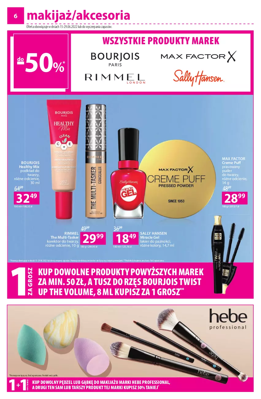 Gazetka promocyjna Hebe - Gazetka - ważna 15.06 do 29.06.2022 - strona 6 - produkty: Bourjois, Fa, Gra, Korektor do twarzy, Lakier, Lakier do paznokci, Makijaż, Max Factor, Podkład, Podkład do twarzy, Puder, Puder do twarzy, Puf, Sally Hansen, Tusz