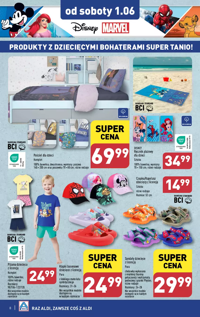 Gazetka promocyjna Aldi - Artykuły przemysłowe i tekstylia - ważna 29.05 do 01.06.2024 - strona 8 - produkty: Czapka, Disney, Dzieci, HP, Klapki, Piżama, Pościel, Poszewka, Ręcznik, Sandał, Tera, Wełna