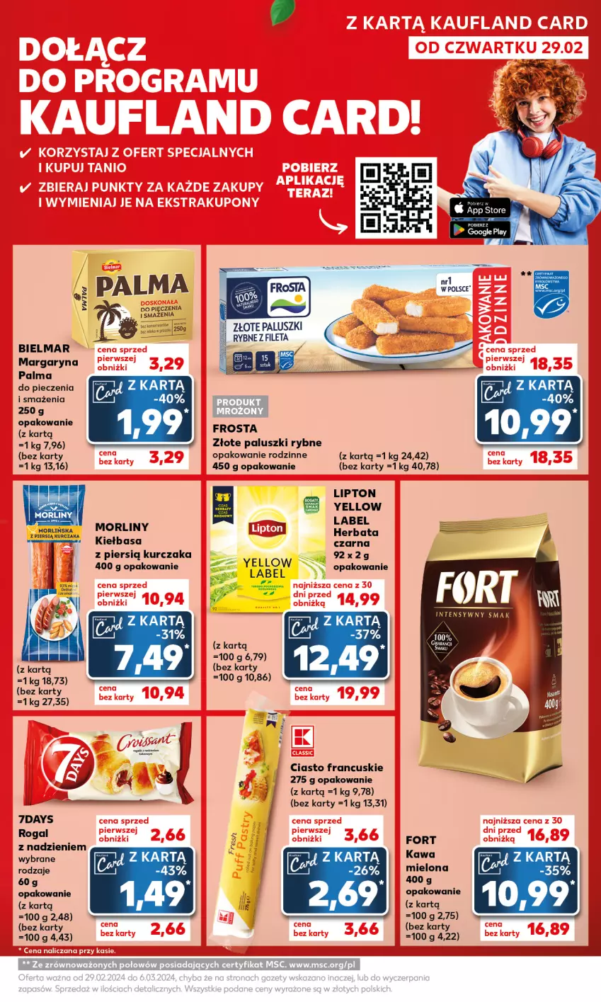 Gazetka promocyjna Kaufland - Kaufland - ważna 04.03 do 06.03.2024 - strona 11 - produkty: Ciasto francuskie, Frosta, Herbata, Herbata czarna, Kawa, Kawa mielona, Kiełbasa, Kurczak, Lipton, Margaryna, Morliny, Palma, Paluszki rybne, Piec, Rogal