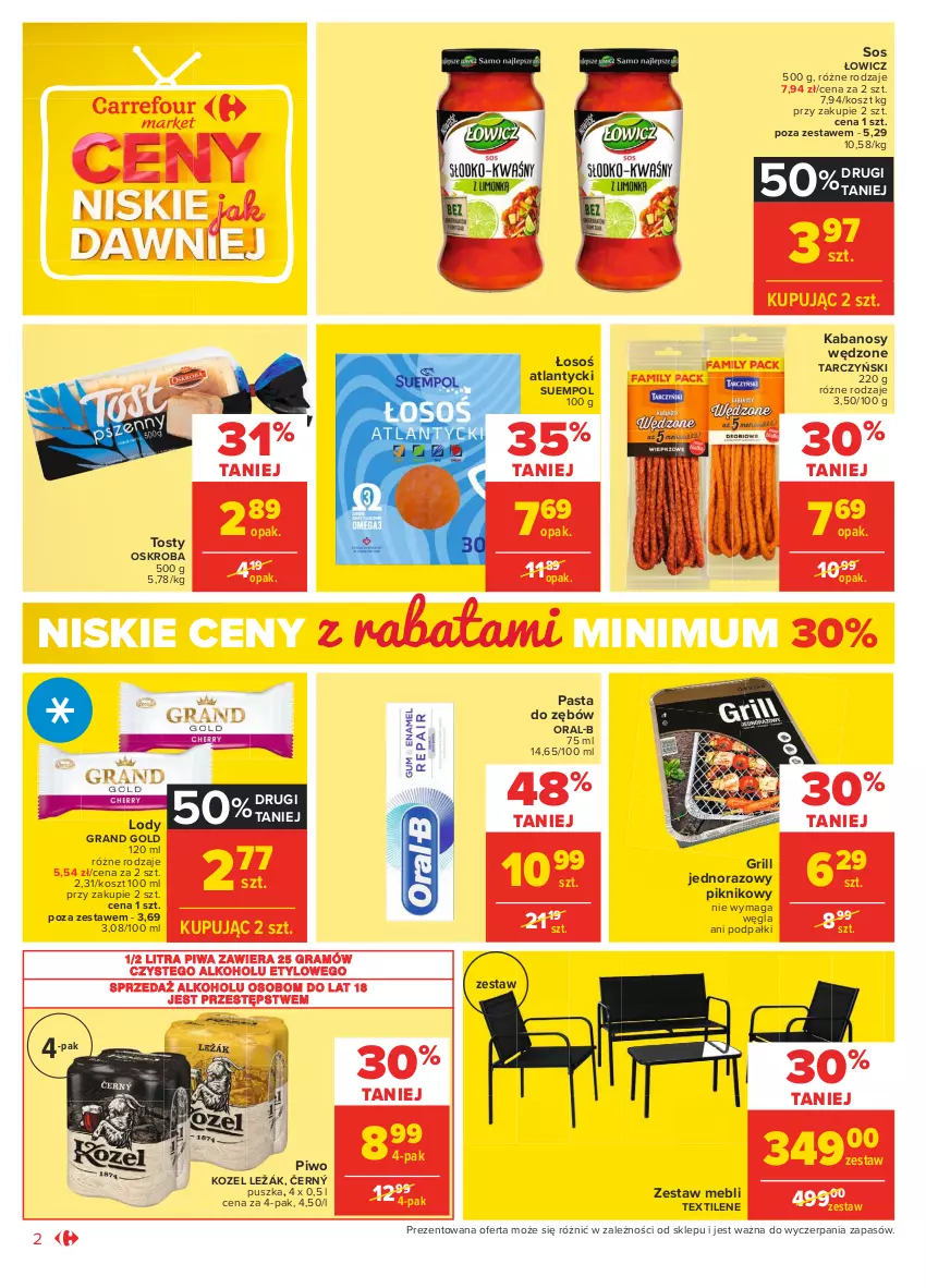 Gazetka promocyjna Carrefour - Gazetka Market - ważna 05.04 do 17.04.2021 - strona 2 - produkty: Gra, Grill, Kabanos, Kosz, Kozel, Lody, Pasta do zębów, Piwa, Piwo, Sos, Suempol, Tarczyński