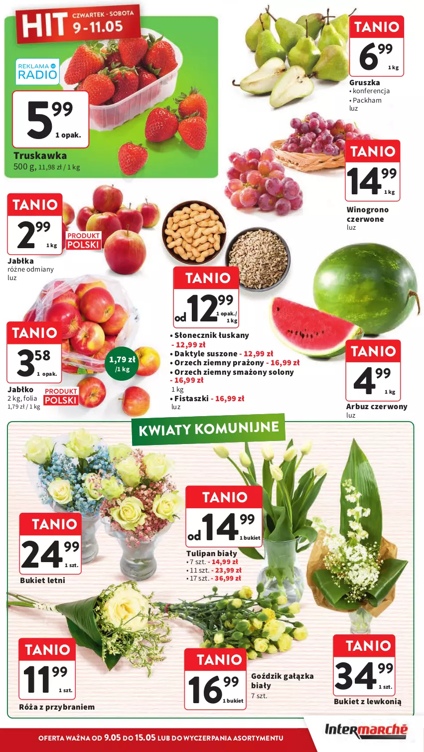 Gazetka promocyjna Intermarche - Gazetka Intermarche - ważna 09.05 do 15.05.2024 - strona 11 - produkty: Arbuz, Bukiet, Daktyle, Jabłka, Róża, Tulipan, Wino