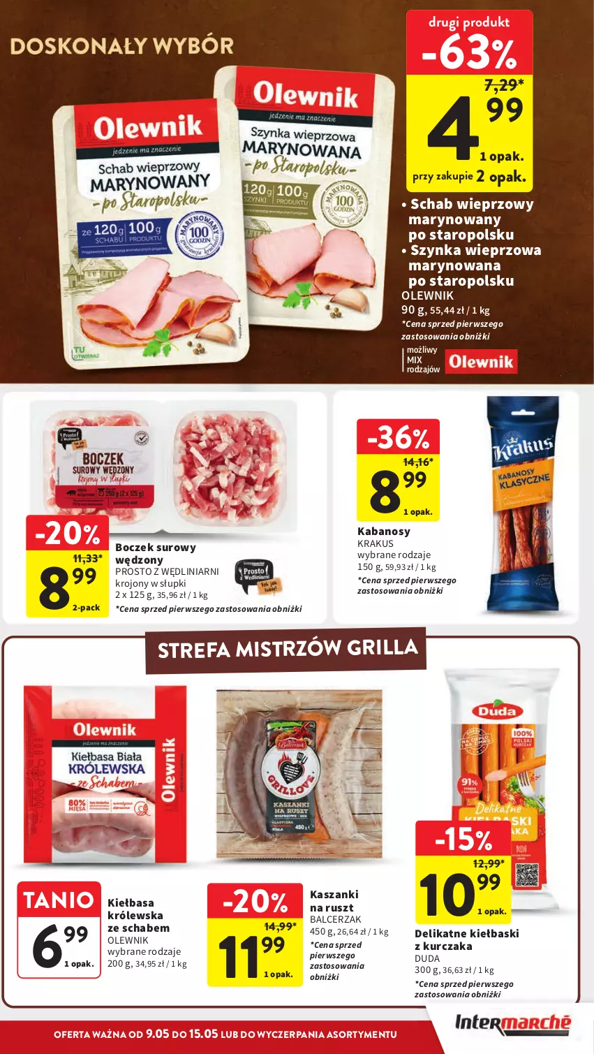 Gazetka promocyjna Intermarche - Gazetka Intermarche - ważna 09.05 do 15.05.2024 - strona 17 - produkty: Boczek, Duda, Fa, Grill, Kabanos, Kasza, Kiełbasa, Krakus, Kurczak, Olewnik, Schab wieprzowy, Szynka, Szynka wieprzowa