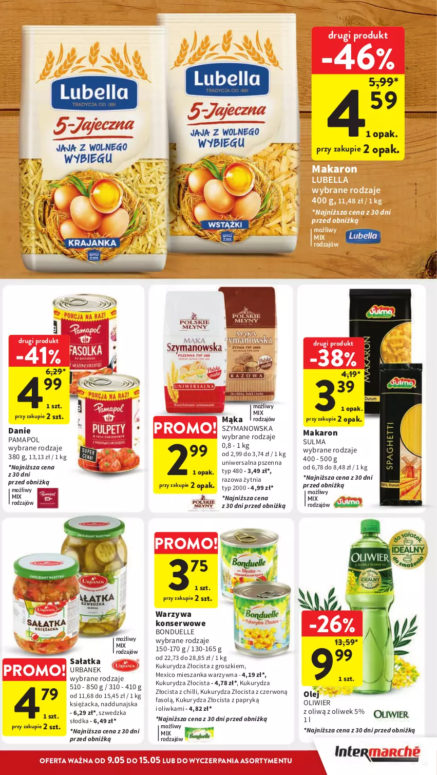 Gazetka promocyjna Intermarche - Gazetka Intermarche - ważna 09.05 do 15.05.2024 - strona 29 - produkty: Bell, Bella, Bonduelle, Fa, Kukurydza, Lubella, Mąka, Makaron, Mieszanka warzyw, Olej, Sałat, Sałatka, Ser, Warzywa, Warzywa konserwowe