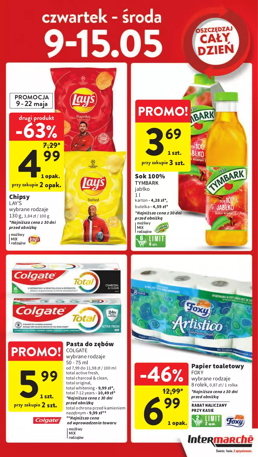 Gazetka promocyjna Intermarche - Gazetka Intermarche - ważna 09.05 do 15.05.2024 - strona 5 - produkty: Chipsy, Colgate, Foxy, Gin, Lay’s, LG, Papier, Papier toaletowy, Pasta do zębów, Sok, Tymbark