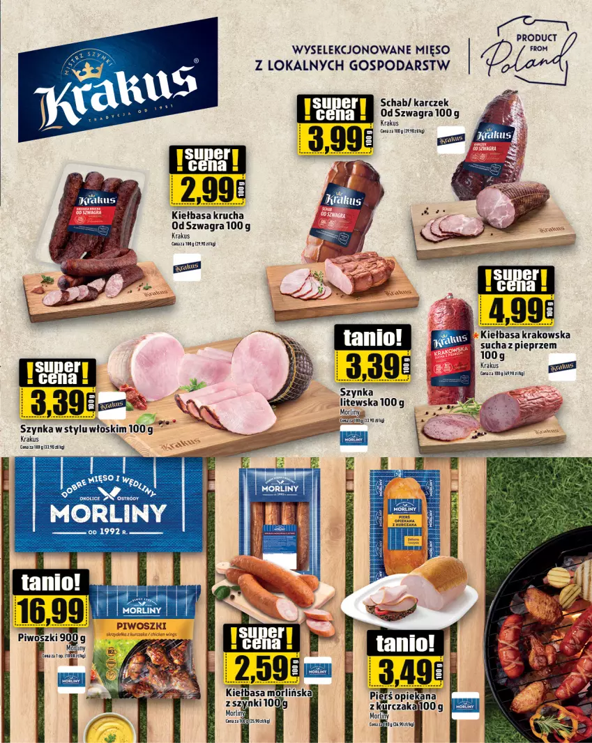 Gazetka promocyjna Topaz - Gazetka - ważna 11.07 do 17.07.2024 - strona 7 - produkty: Gra, Kiełbasa, Kiełbasa krakowska, Kiełbasa krucha, Krakus, Kurczak, Mięso, Morliny, Pieprz, Szynka