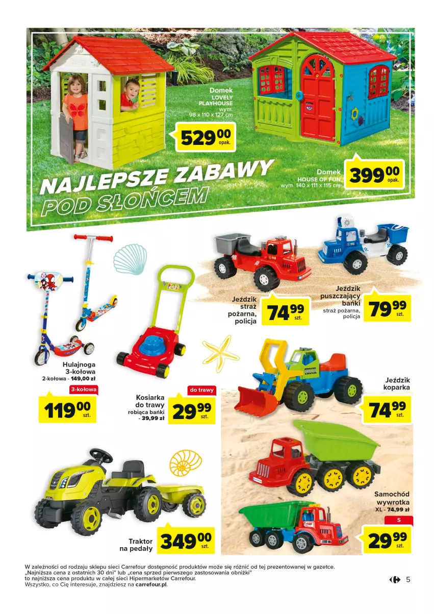 Gazetka promocyjna Carrefour - Gazetka Komfort letniego wypoczynku - ważna 09.05 do 27.05.2023 - strona 5 - produkty: Hulajnoga, Kosiarka, Parka, Samochód, Traktor, Wywrotka