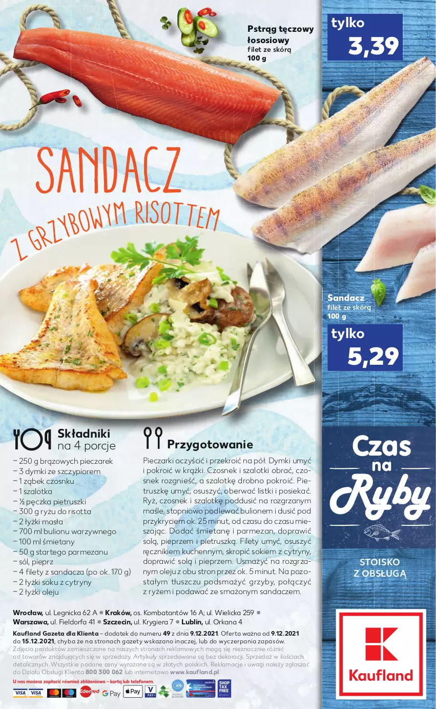 Gazetka promocyjna Kaufland - RYBY - ważna 09.12 do 15.12.2021 - strona 2 - produkty: Bulion, Cytryny, Czosnek, Fa, Grzyby, Lion, Olej, Orka, Parmezan, Piec, Pieprz, Por, Pstrąg, Pstrąg tęczowy, Ręcznik, Ryż, Sandacz, Sandacz filet, Sok, Sól, Sos, Szal, Top, Wagi