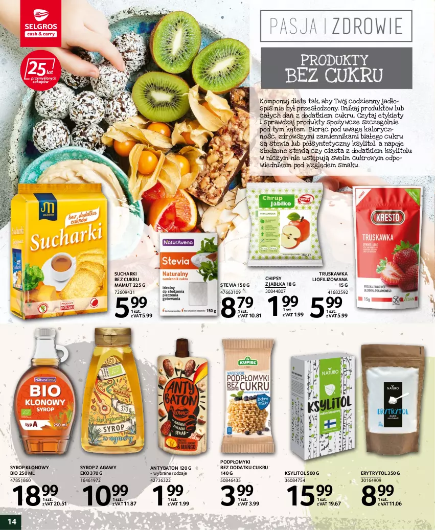 Gazetka promocyjna Selgros - Katalog Pasja i Zdrowie - ważna 06.10 do 19.10.2022 - strona 14 - produkty: Baton, Chipsy, Jabłka, Ksylitol, Napoje, Syrop