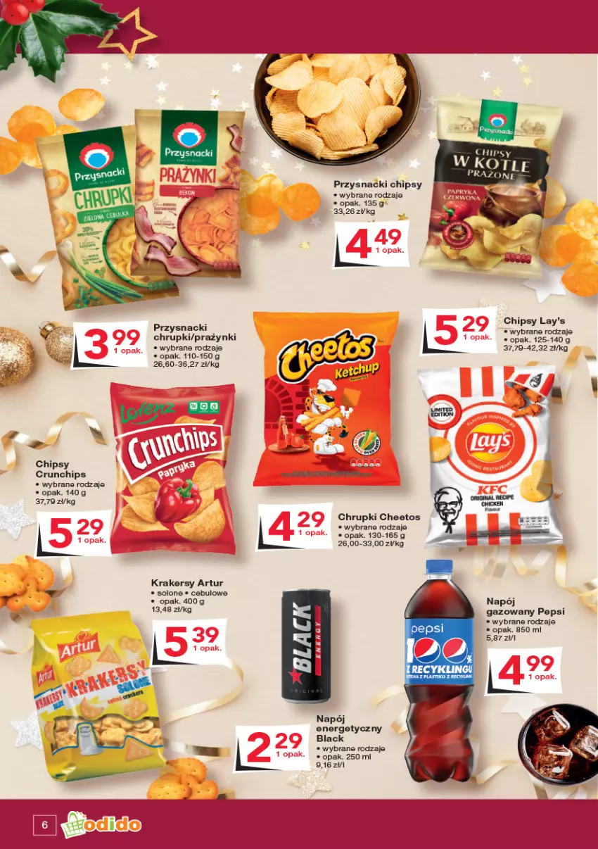 Gazetka promocyjna Odido - Gazetka - ważna 16.12 do 29.12.2022 - strona 6 - produkty: Artur, Cheetos, Chipsy, Chrupki, Cif, Crunchips, Gin, Krakersy, Lack, Napój, Napój energetyczny, Napój gazowany, Pepsi, Przysnacki