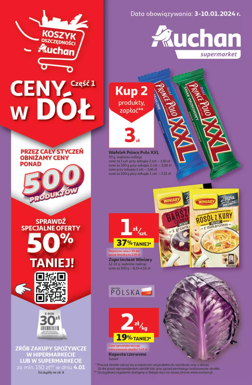 Gazetka promocyjna Auchan - Gazetka Ceny w dół Część 1 Supermarket Auchan - ważna 03.01 do 10.01.2024 - strona 1