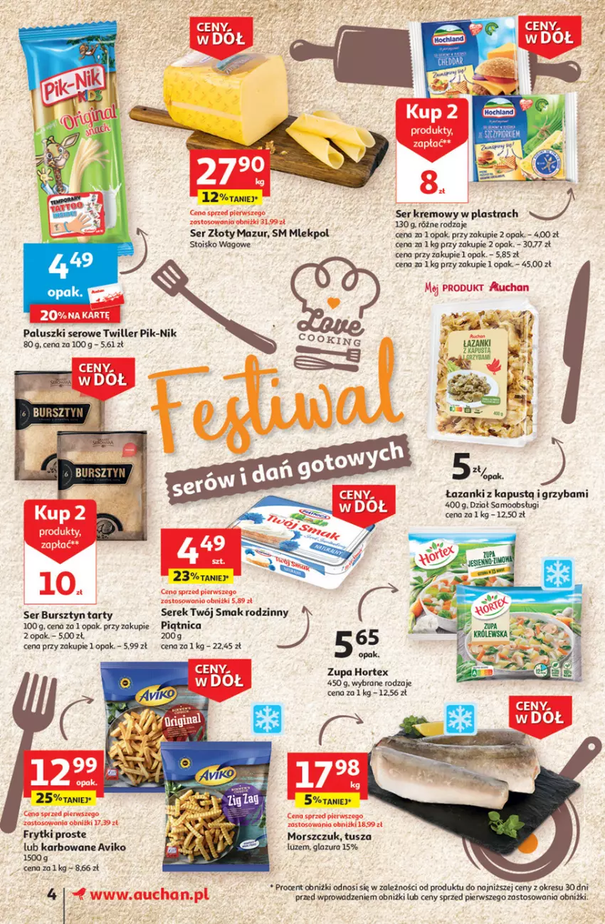 Gazetka promocyjna Auchan - Gazetka Ceny w dół Część 1 Supermarket Auchan - ważna 03.01 do 10.01.2024 - strona 4 - produkty: Bursztyn, Frytki, Glazura, Hortex, Kapustą, Lazur, Piątnica, Ser, Serek, Tusz, Twój Smak, Złoty Mazur, Zupa