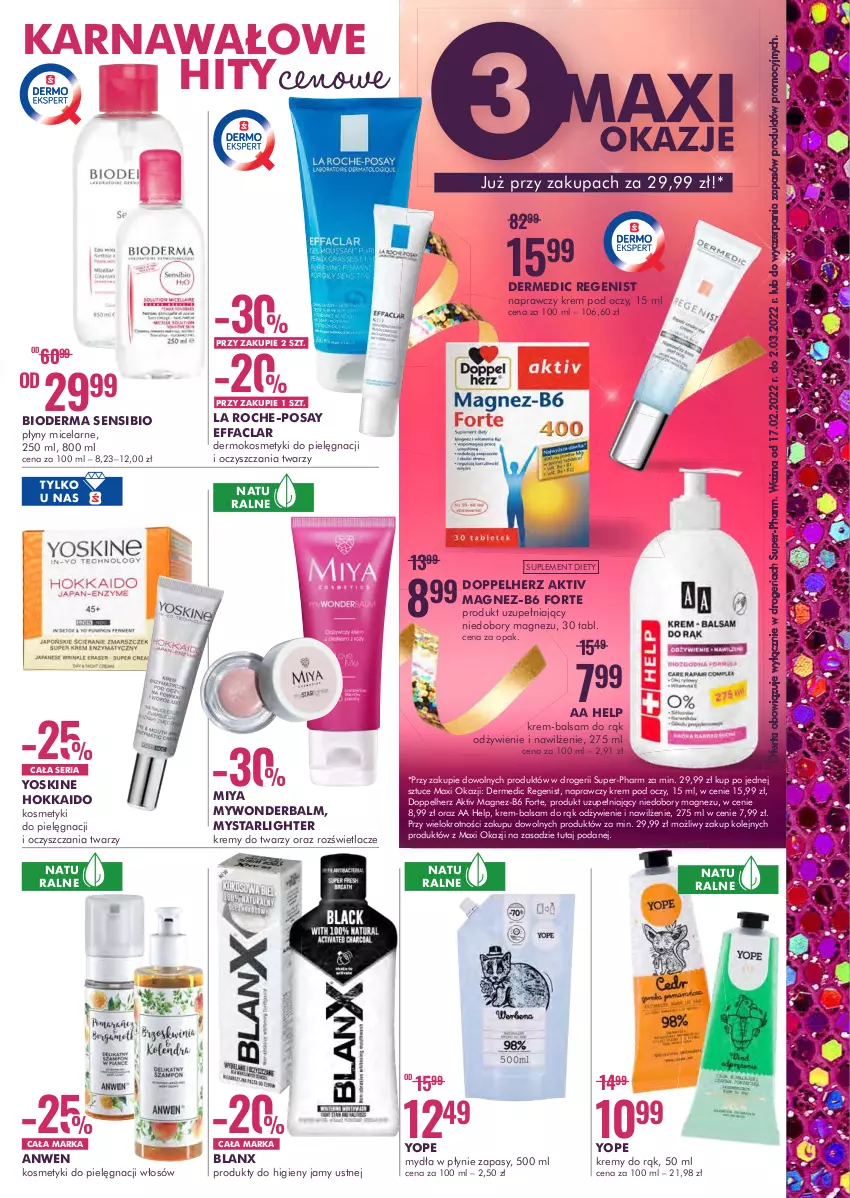 Gazetka promocyjna Super Pharm - Gazetka - ważna 17.02 do 02.03.2022 - strona 3 - produkty: Bioderma, Dermedic, Doppelherz, Fa, Kosmetyki do pielęgnacji, Krem pod oczy, La Roche-Posay, Magnez, Olej, Rozświetlacz, Ser, Suplement diety, Yope, Yoskine