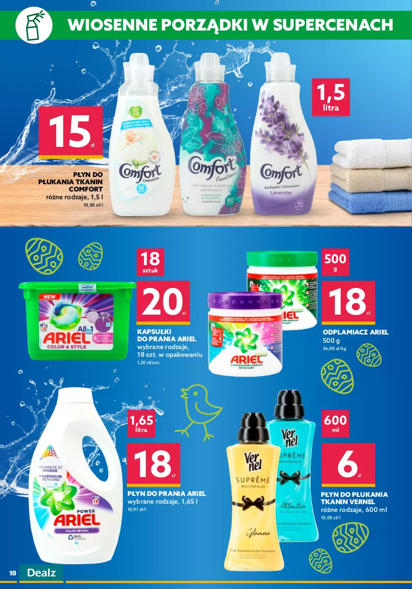 Gazetka promocyjna Dealz - NOWA GAZETKAO kurczę! Ale ceny! - ważna 23.03 do 05.04.2022 - strona 10 - produkty: Ariel, Cif, Finish, Kapsułki do prania, Odplamiacz, Papier, Płyn do płukania, Płyn do prania, Por, Pur, Ręcznik, Somat, Tablet, Tabletki do zmywarki, Zmywarki