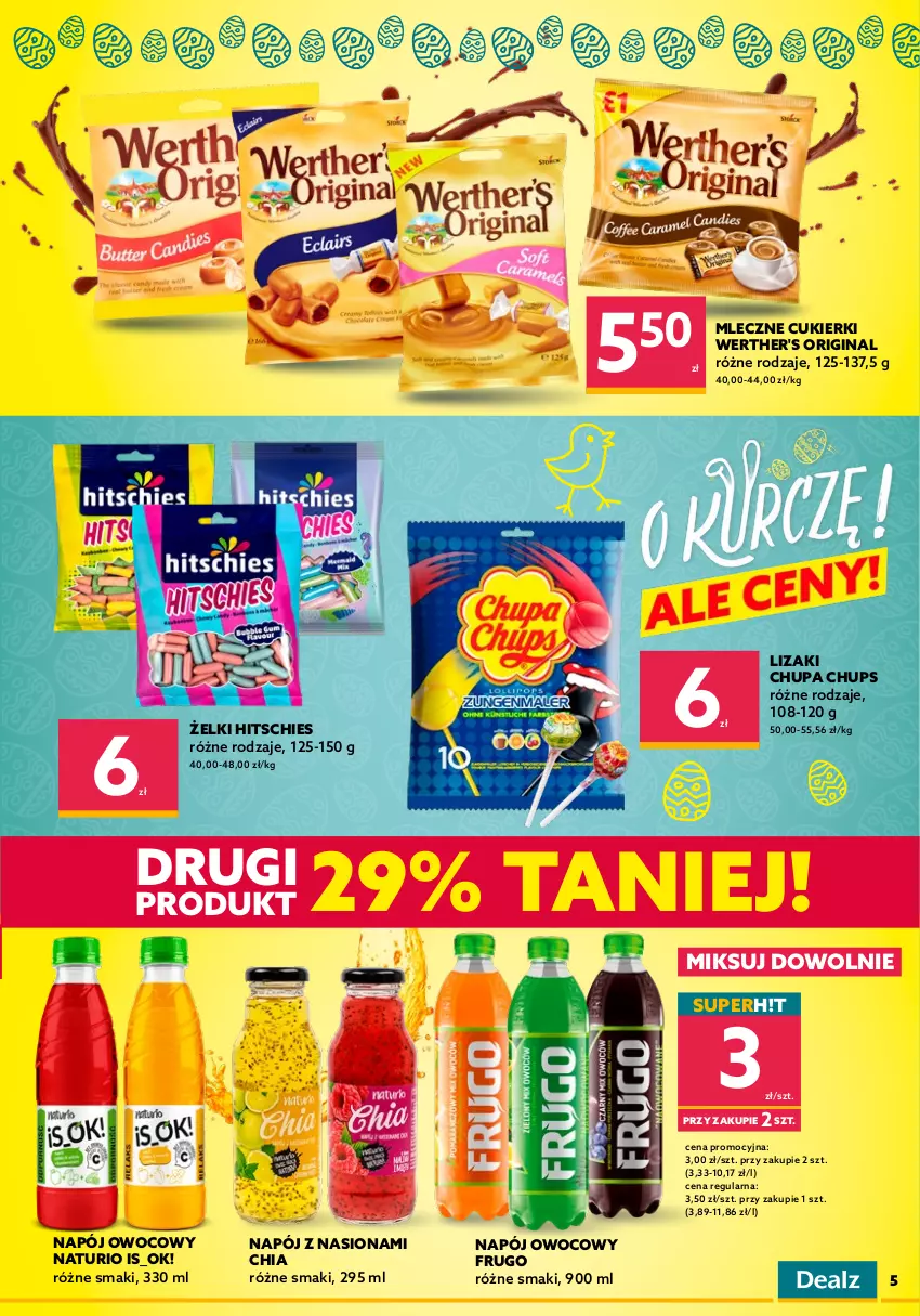 Gazetka promocyjna Dealz - NOWA GAZETKAO kurczę! Ale ceny! - ważna 23.03 do 05.04.2022 - strona 5 - produkty: Baton, Chia, Chupa Chups, Cukier, Cukierki, Gin, Jacobs, Jacobs Krönung, Kawa, Lizaki, Napój, Teekanne, Tonik, Torebka